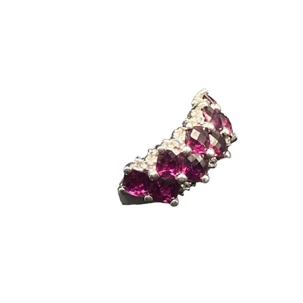 Michelle Albala sterling silver 925 cushion cut garnet and diamond ring tested s